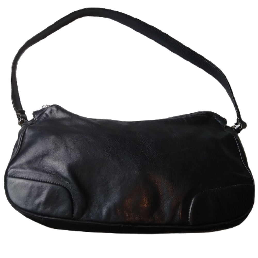 Francesco Biasia Black Leather Purse Silver Tone Hardware Y2K Handbag 90's EUC